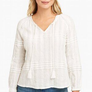 INC International Concepts White Peasant Blouse Tassel Tie Top Small
